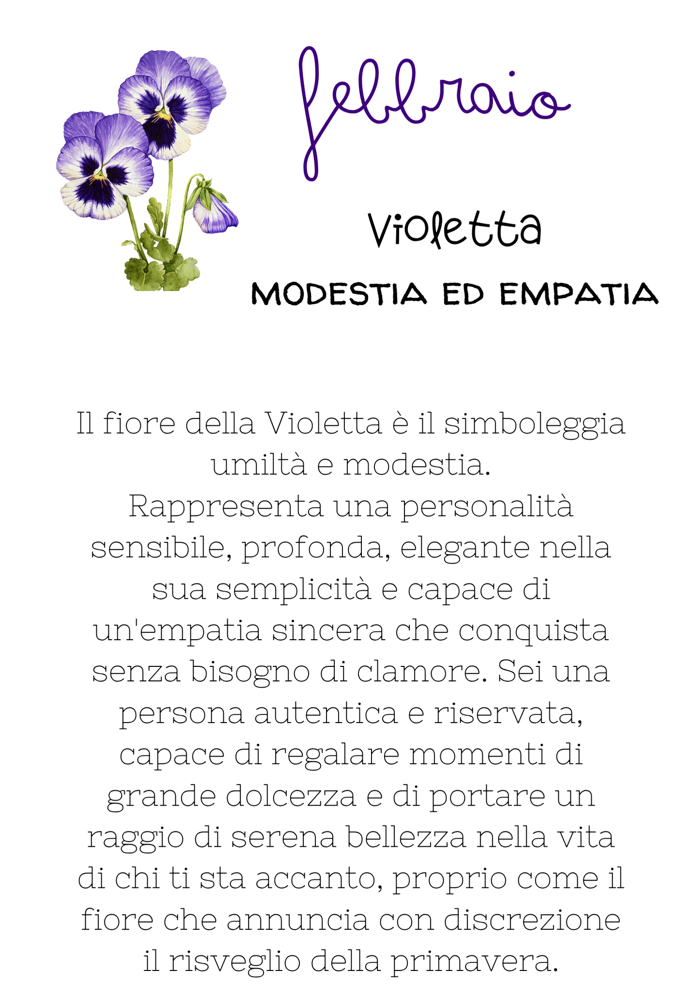 Febbraio - Violetta - Modestia ed Empatia
